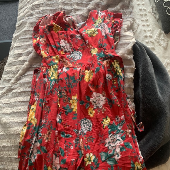 Red Floral Jumpsuit - Picture 2 of 3